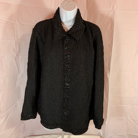 Renaissance Tops - Crinkled Puckered Fabric Jacket Comfortable Black